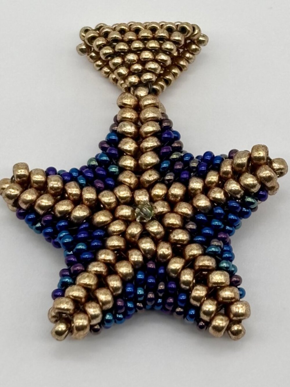 Artisan-Made Beaded Figural Starfish Pendant W/Seed Beads and Swarovski Crystals